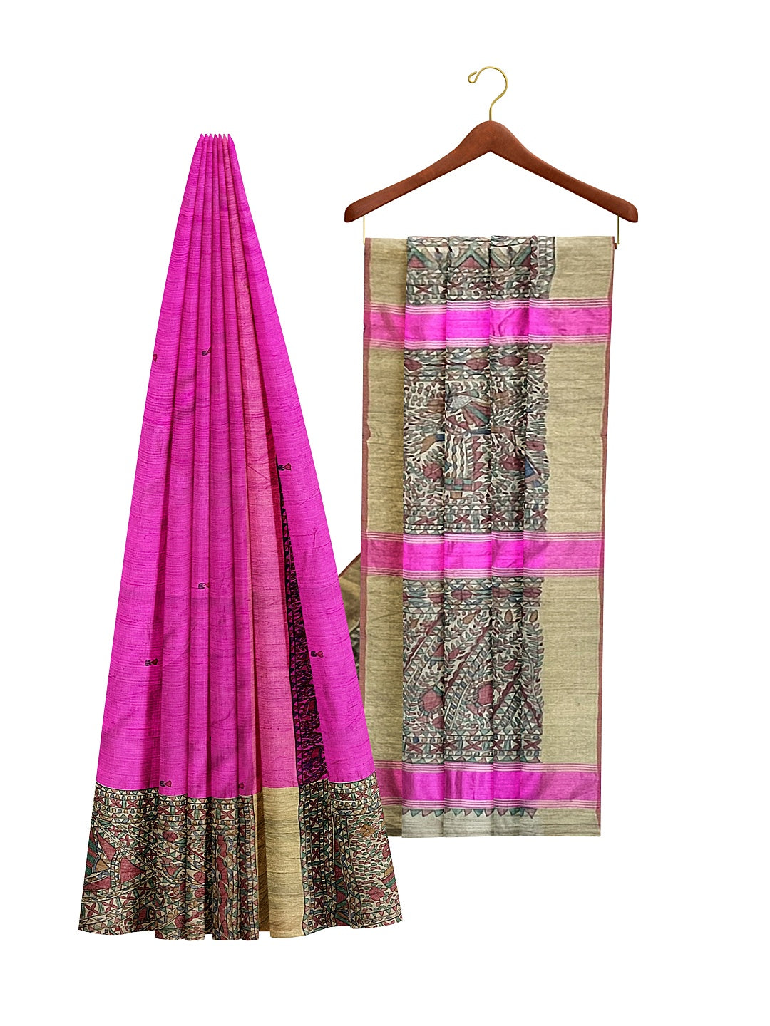 Hand-Woven Half-and-Half Madhubani Saree